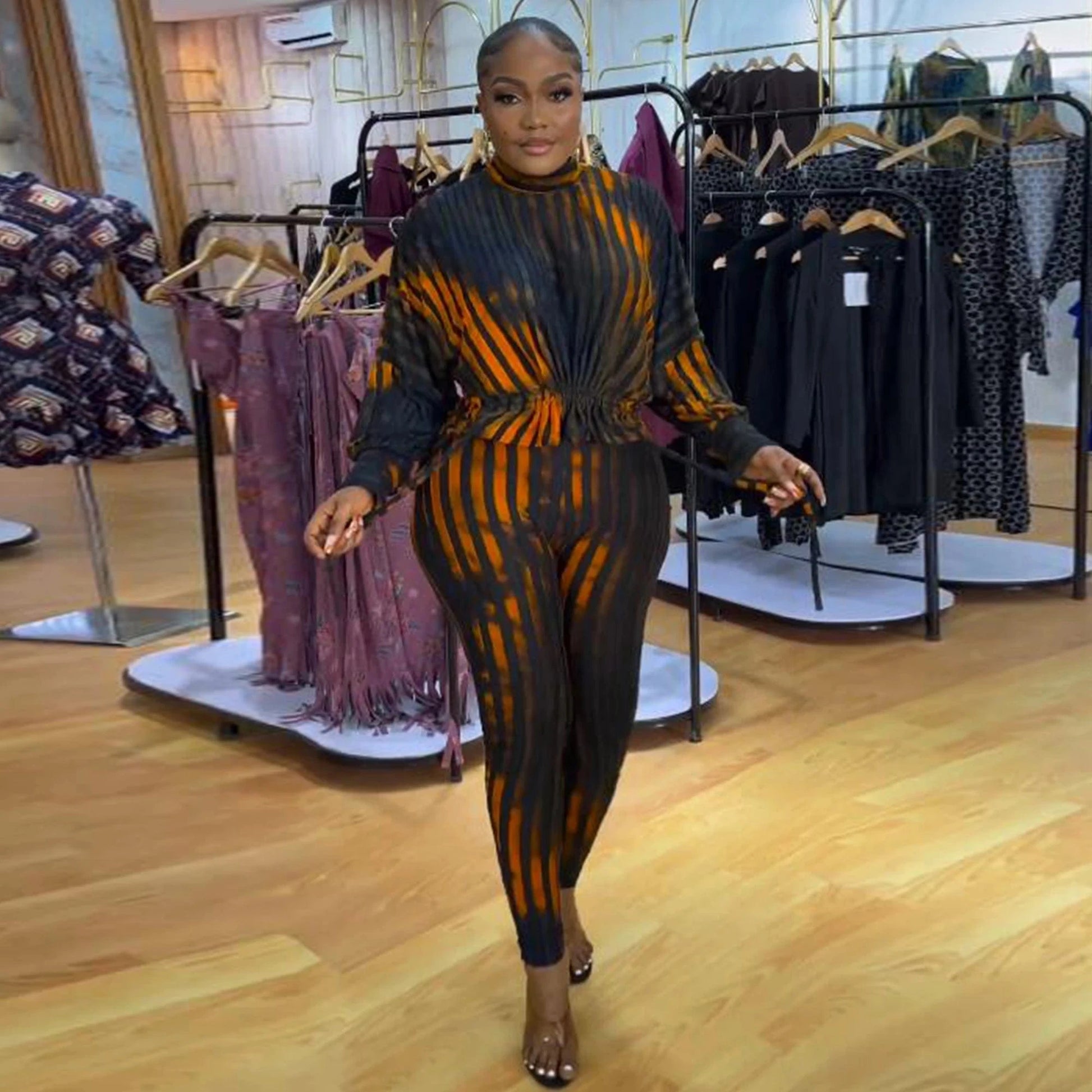 Boutique fall clothes women casual two piece printed set outfit for ladies