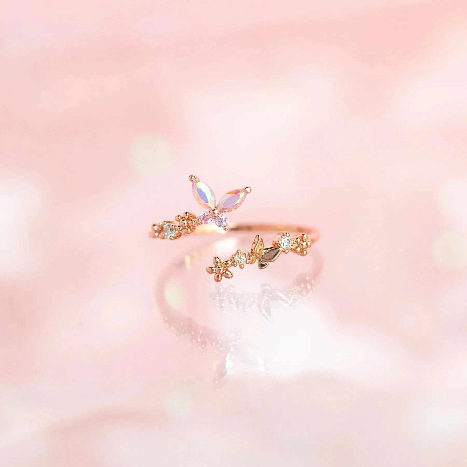 Boutique jewelry open ring design 18k gold plated butterfly fashion ring jewelry women Gifts Minimum order quantity 1 pieces