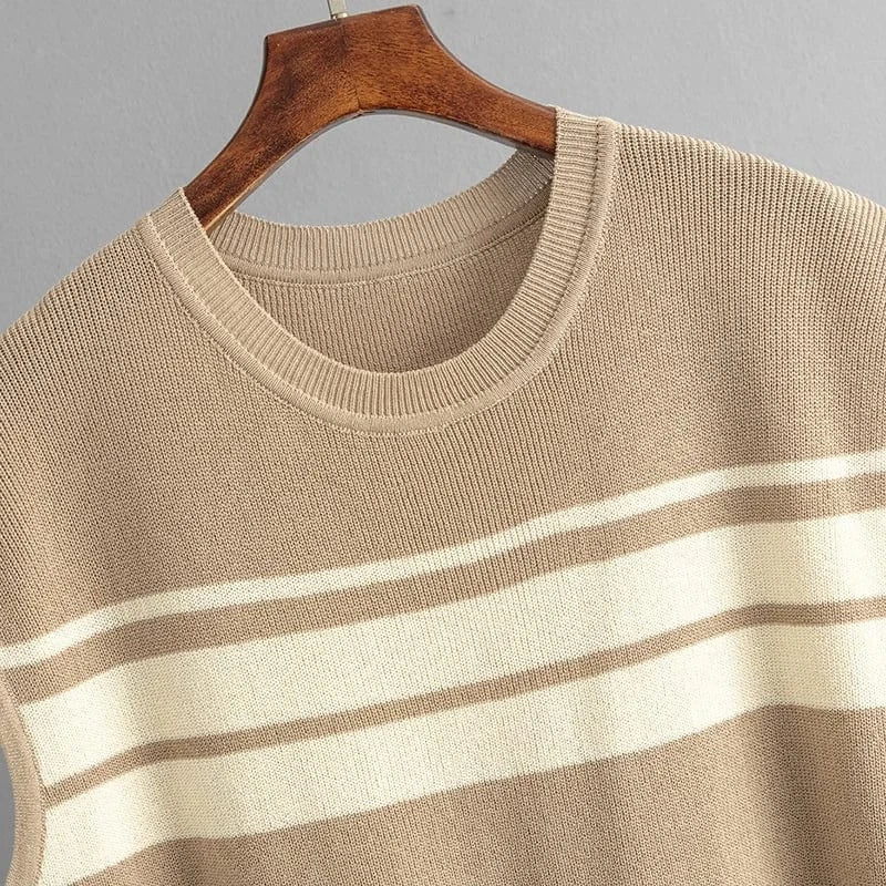 Boutique Wholesale 2024 Autumn New Loose Contrast Stripe Sleeveless Top High Waist Wide Leg Pants Women's Set