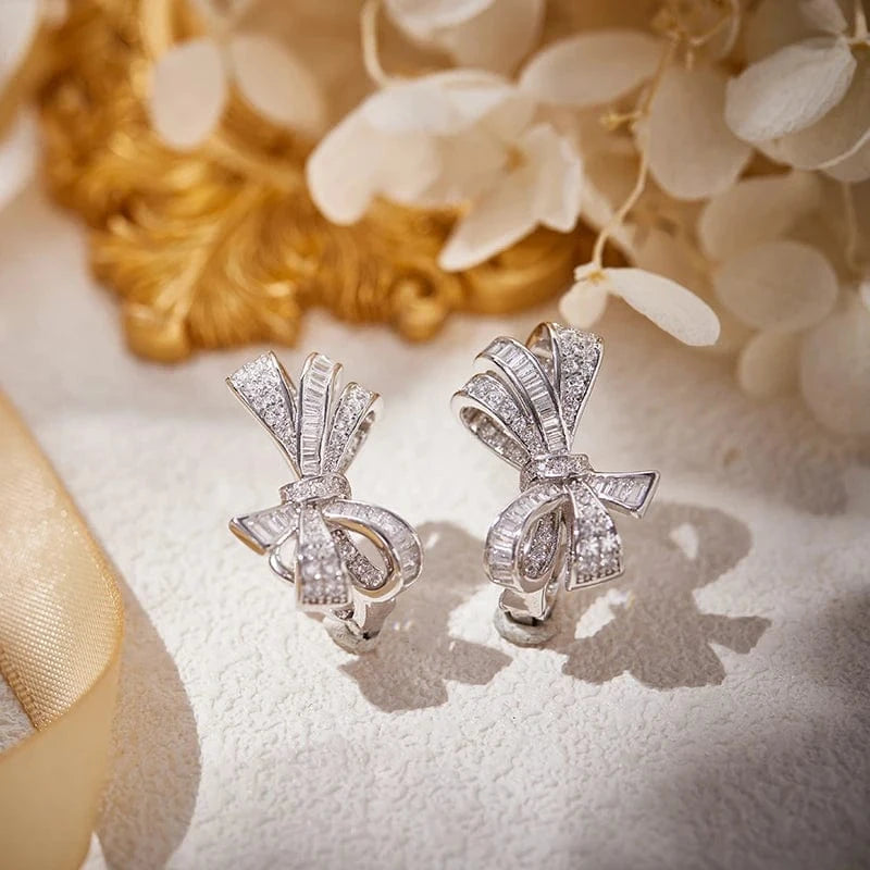 bow / Platinum 2023 New Brass Plated 18K Gold Anti Allergy Fashion Personalized Cute Bow Earrings for Women