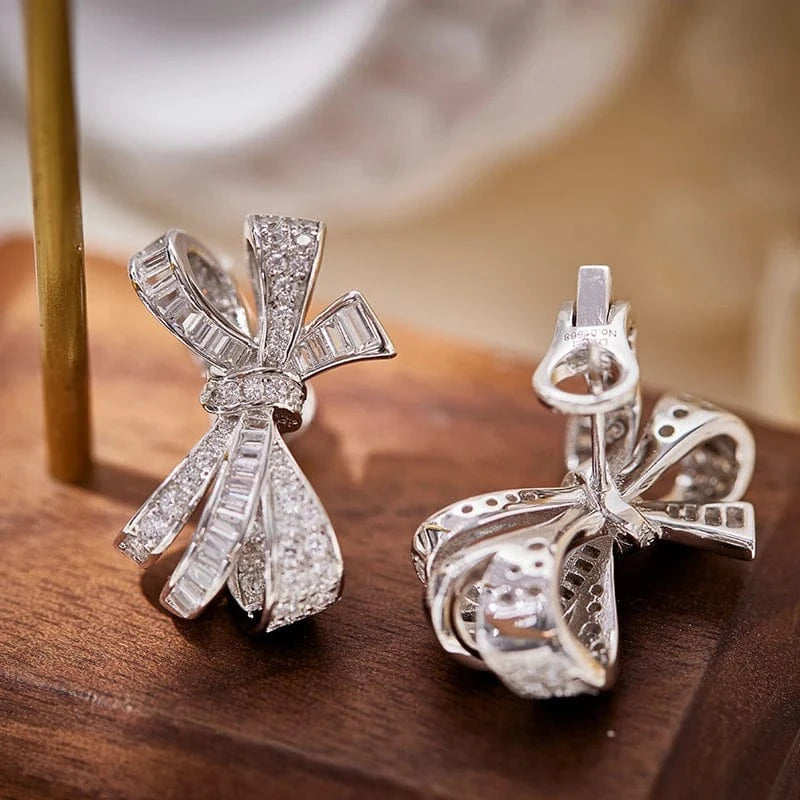 bow / Platinum 2023 New Brass Plated 18K Gold Anti Allergy Fashion Personalized Cute Bow Earrings for Women