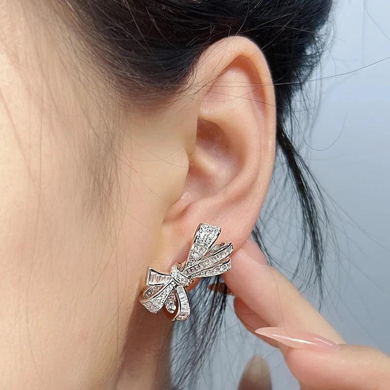bow / Platinum 2023 New Brass Plated 18K Gold Anti Allergy Fashion Personalized Cute Bow Earrings for Women
