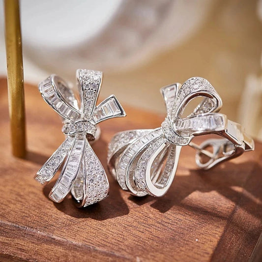 bow / Platinum 2023 New Brass Plated 18K Gold Anti Allergy Fashion Personalized Cute Bow Earrings for Women