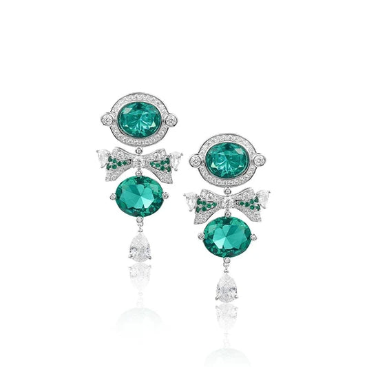 bow / Platinum Fashion retro high-end jewelry, emerald long exaggerated sexy tassel bow women's earrings