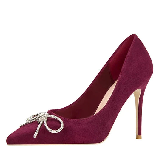 Bow tie with metal drill buckle shoes women heels