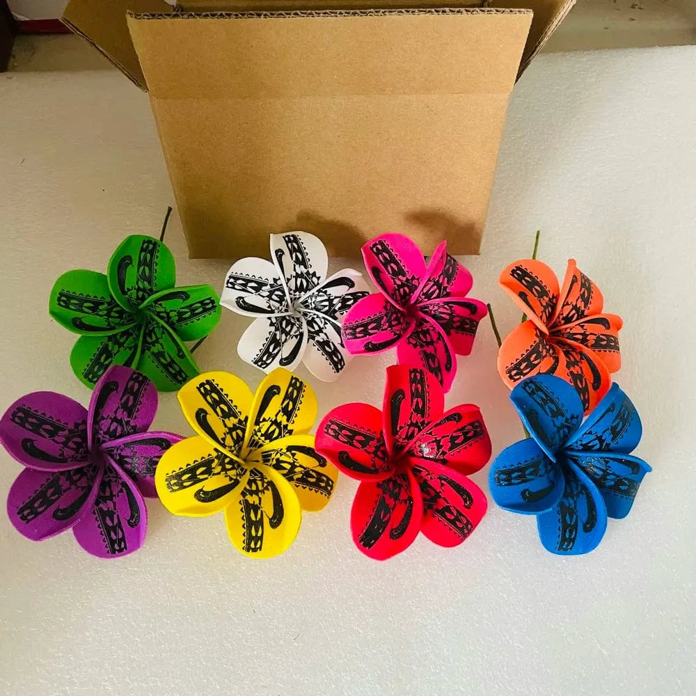 box 1(8pcs 8colors mixed) 8pcs single stem plumeria Foam flower hair pick Artificial Island tiare hibiscus ear accessories for women girl party dancing