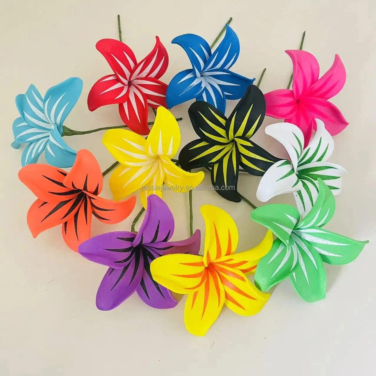 Box 13( 11 colors mixed) 8pcs single stem plumeria Foam flower hair pick Artificial Island tiare hibiscus ear accessories for women girl party dancing