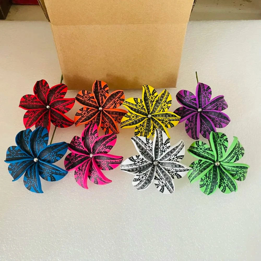 box 5(8pcs no purple and blue) 8pcs single stem plumeria Foam flower hair pick Artificial Island tiare hibiscus ear accessories for women girl party dancing