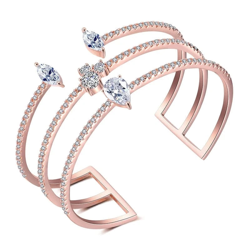 BP162 Rose Gold RAKOL  BP2218  wholesale  minimalist gold plated colour gemstone cubic zirconia tennis bangle bracelets women