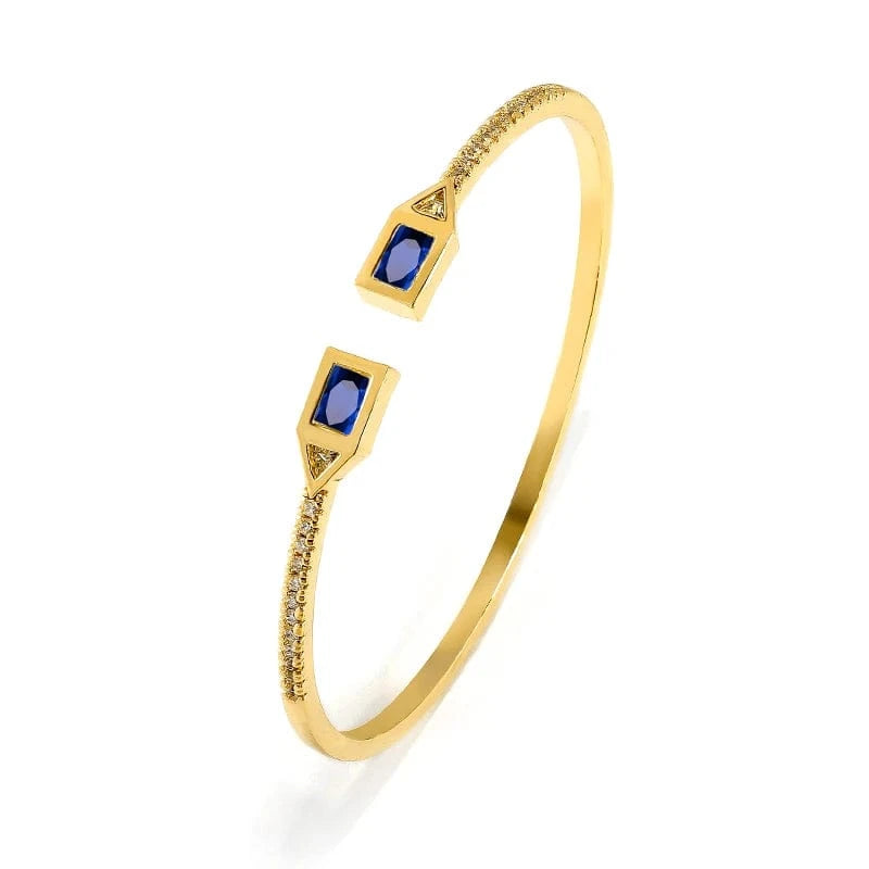 BP2212 Gold Blue Stone RAKOL  BP2218  wholesale  minimalist gold plated colour gemstone cubic zirconia tennis bangle bracelets women