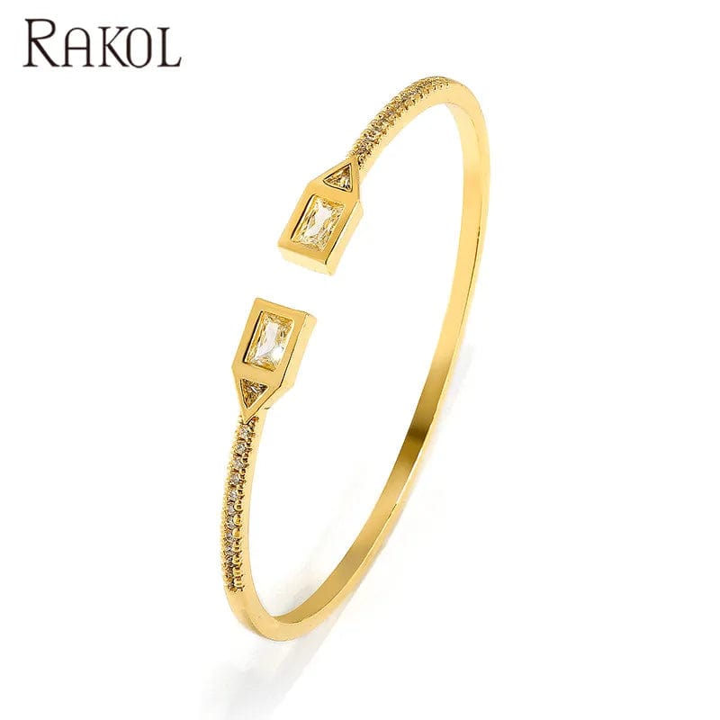BP2212 Gold Clear Stone RAKOL BP2212 Fine design minimalist colour gemstone zirconia   dubai bridal adjustable  bangle bracelets jewellery women