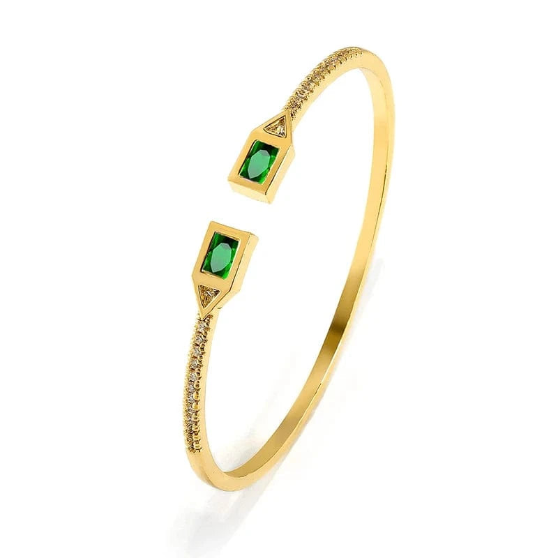 BP2212 Gold Green Stone RAKOL  BP2218  wholesale  minimalist gold plated colour gemstone cubic zirconia tennis bangle bracelets women
