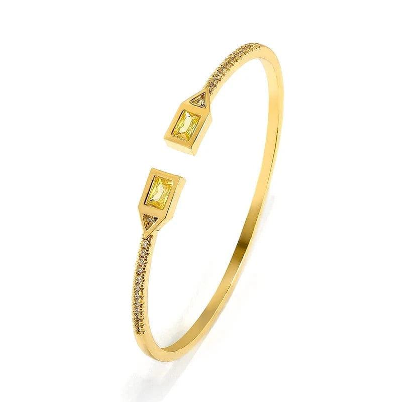 BP2212 Gold Yellow Stone RAKOL  BP2218  wholesale  minimalist gold plated colour gemstone cubic zirconia tennis bangle bracelets women