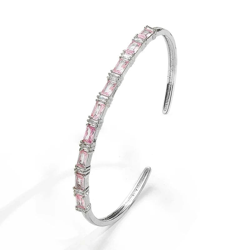 BP2217 White And Pink RAKOL  BP2218  wholesale  minimalist gold plated colour gemstone cubic zirconia tennis bangle bracelets women