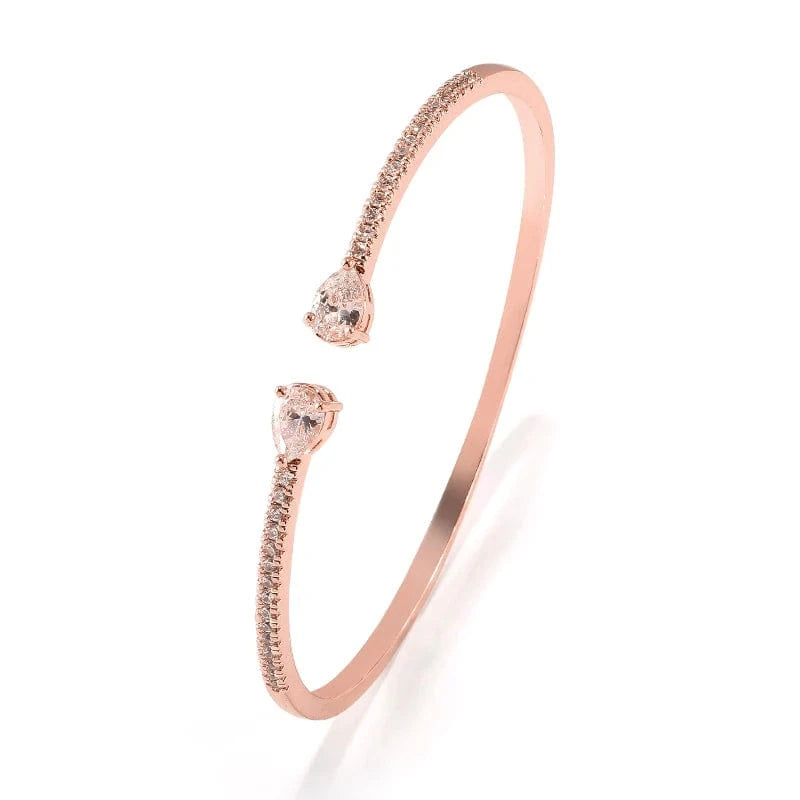 BP2218 Rose Gold  Clear Stone RAKOL  BP2218  wholesale  minimalist gold plated colour gemstone cubic zirconia tennis bangle bracelets women