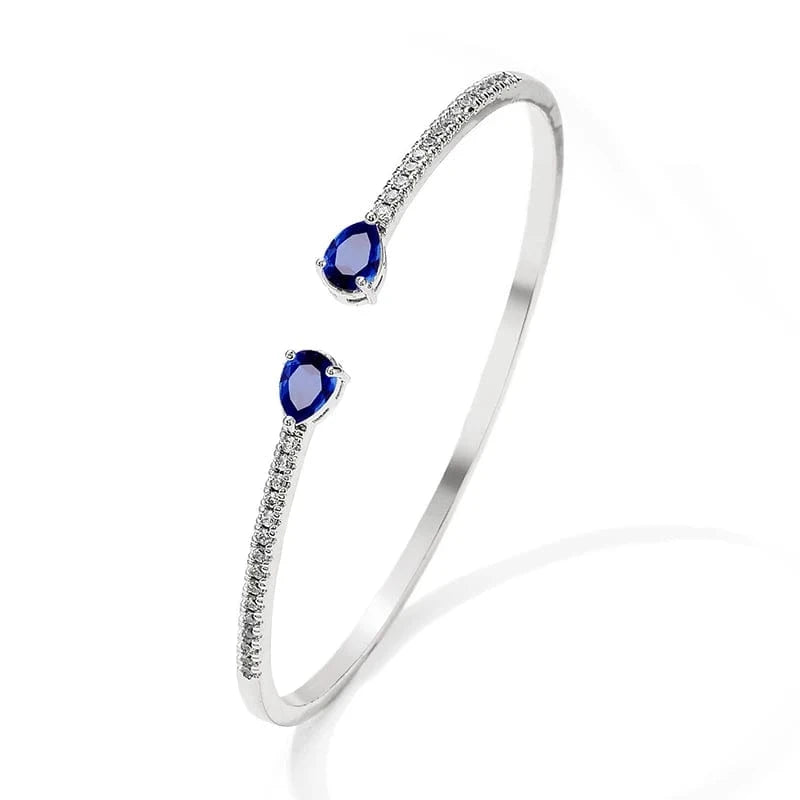 BP2218 White Blue Stone RAKOL  BP2218  wholesale  minimalist gold plated colour gemstone cubic zirconia tennis bangle bracelets women