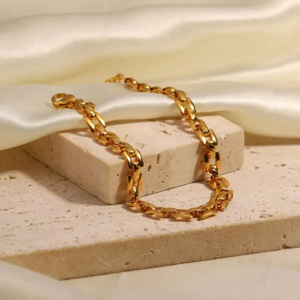 BR1014 / Picture / BR1014 BR1014 INS 18k Gold Plated Stainless Steel Jewelry Party Gift Geometric Wide Belt Bracelet for Girls
