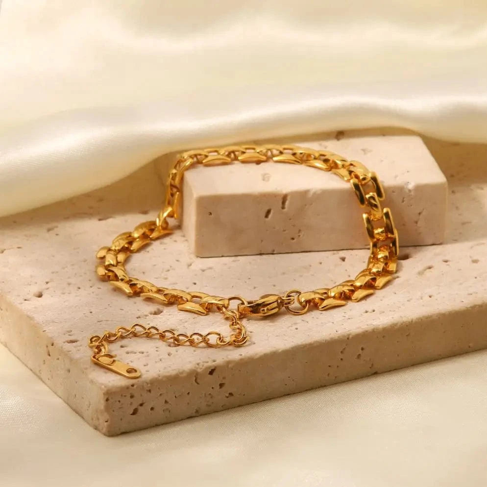 BR1014 / Picture / BR1014 BR1014 INS 18k Gold Plated Stainless Steel Jewelry Party Gift Geometric Wide Belt Bracelet for Girls