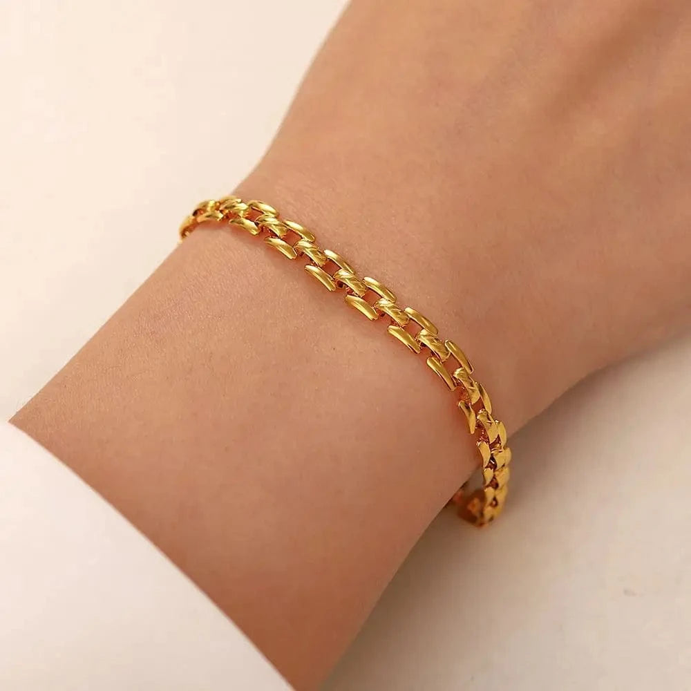 BR1014 / Picture / BR1014 BR1014 INS 18k Gold Plated Stainless Steel Jewelry Party Gift Geometric Wide Belt Bracelet for Girls