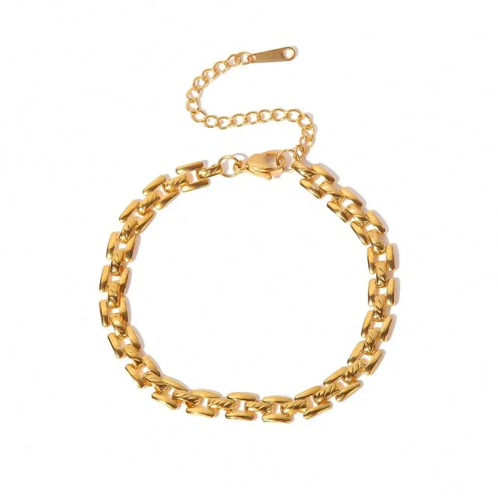 BR1014 / Picture / BR1014 BR1014 INS 18k Gold Plated Stainless Steel Jewelry Party Gift Geometric Wide Belt Bracelet for Girls