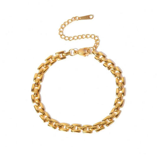 BR1014 / Picture / BR1014 BR1014 INS 18k Gold Plated Stainless Steel Jewelry Party Gift Geometric Wide Belt Bracelet for Girls