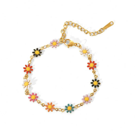 BR1037 / 17cm / BR1037 BR1037 18k Gold Plated Stainless Steel Bracelets For Women Colorful Daisy Chain Bracelet For Women