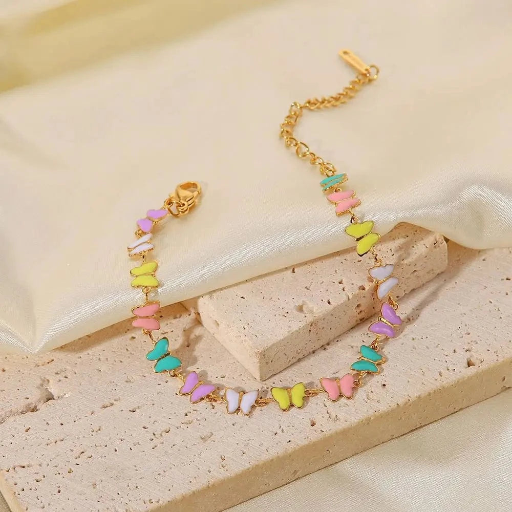 BR1038 / Picture / BR1038 BR1038 Charm 18k Gold Stainless Steel Dripping oil Jewelry Gift Colorful Enamel Butterfly Chain Bracelet
