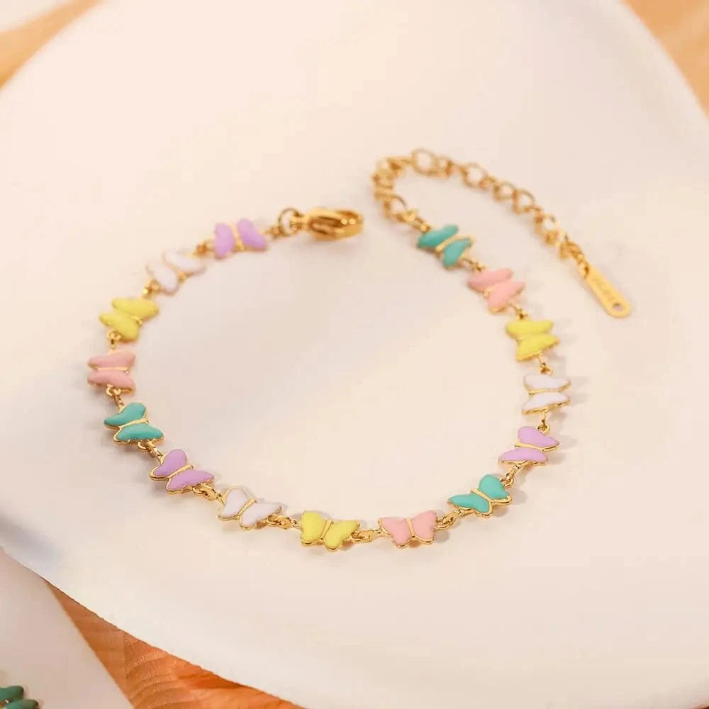 BR1038 / Picture / BR1038 BR1038 Charm 18k Gold Stainless Steel Dripping oil Jewelry Gift Colorful Enamel Butterfly Chain Bracelet