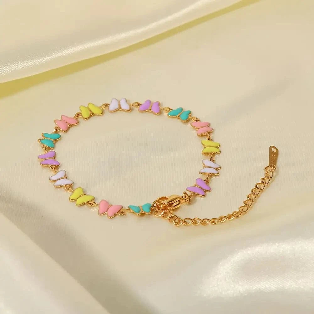 BR1038 / Picture / BR1038 BR1038 Charm 18k Gold Stainless Steel Dripping oil Jewelry Gift Colorful Enamel Butterfly Chain Bracelet