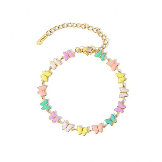 BR1038 / Picture / BR1038 BR1038 Charm 18k Gold Stainless Steel Dripping oil Jewelry Gift Colorful Enamel Butterfly Chain Bracelet