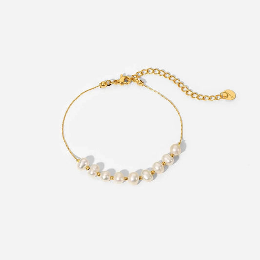 BR1050 / Picture / BR1050 BR1050 Freshwater Pearl Stainless Steel Bracelet Women Gift Dainty PVD 18k Gold Chain Bracelet