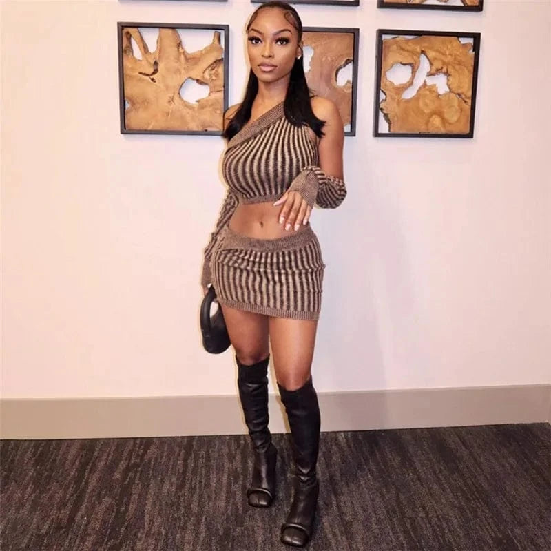 BR4009 2024 new fashion yarn-dyed twill collar sleeve sexy navel high waist hip slim skirt suit