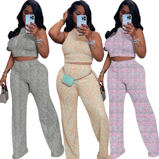 BR4476 Women's Summer Sleeveless Printed Wide-leg Pants Two-piece Set