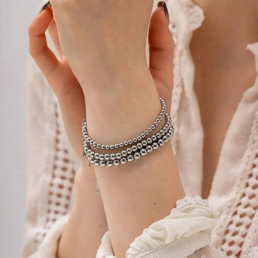 BR991 Minimalist INS 18K Gold Plated Stainless Steel Jewelry Heart Pendant Bead Chain Bracelet for Women