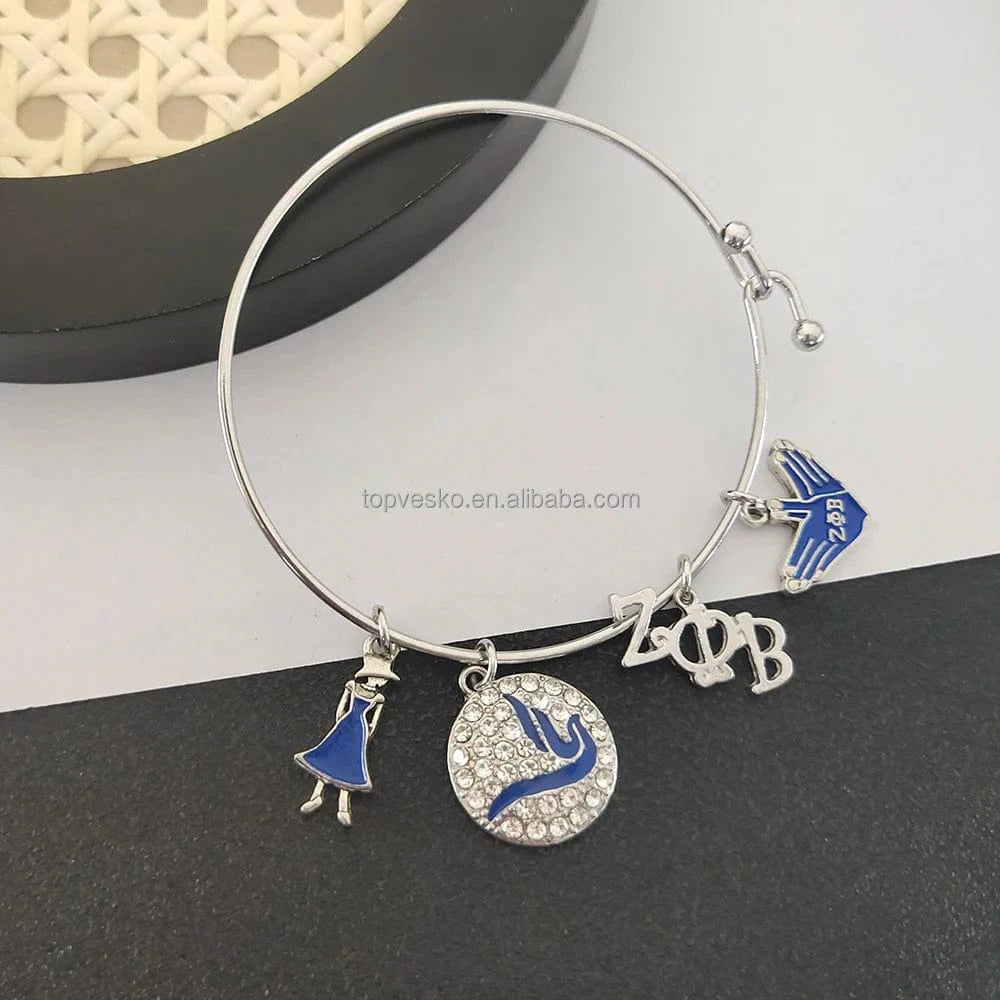 bracelet / 1 New Greek Zeta Phi Beta Sorority Society Bracelet Round Hand Signal Charm Adjustable Bangle Women Jewelry