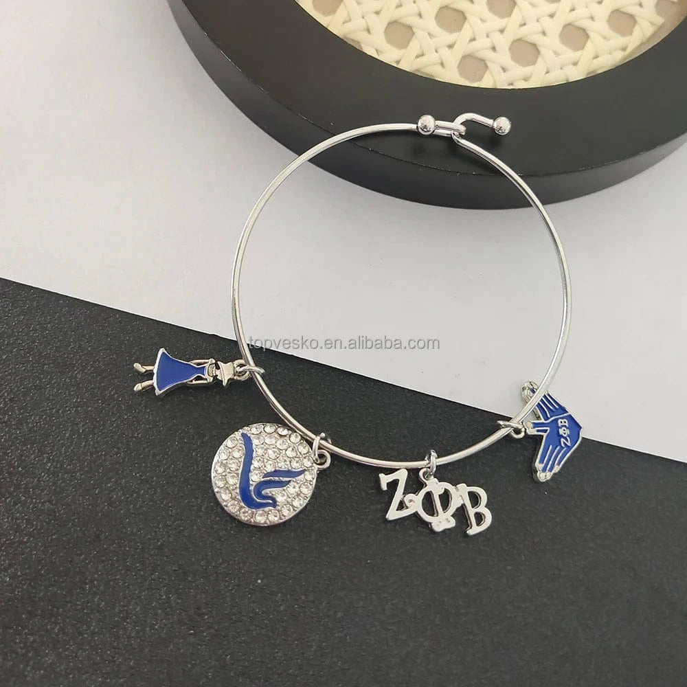 bracelet / 1 New Greek Zeta Phi Beta Sorority Society Bracelet Round Hand Signal Charm Adjustable Bangle Women Jewelry