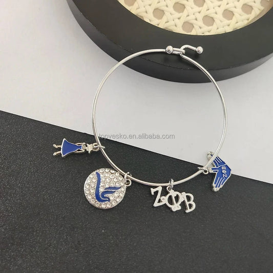 bracelet / 1 New Greek Zeta Phi Beta Sorority Society Bracelet Round Hand Signal Charm Adjustable Bangle Women Jewelry