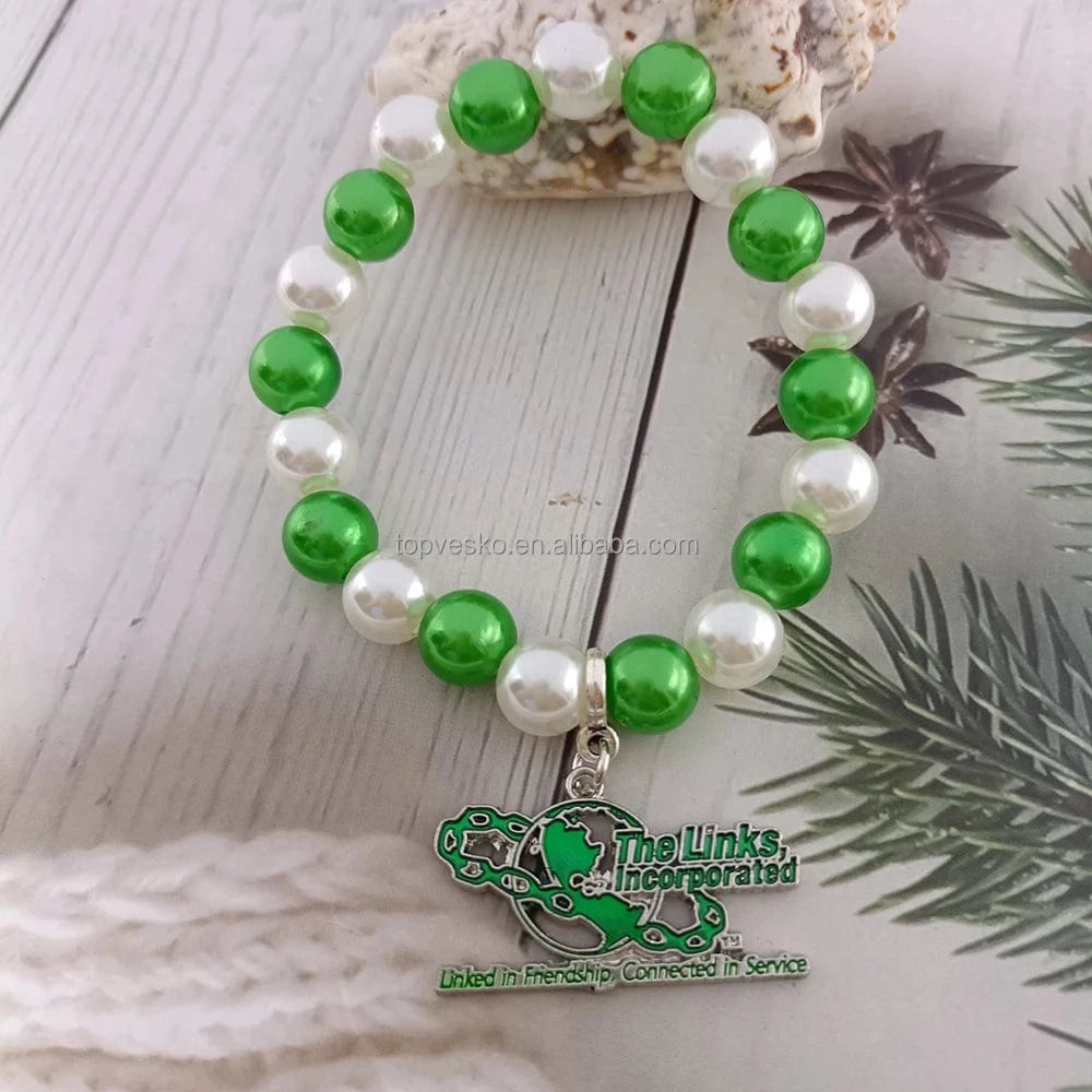 bracelet / 1 Topvesko Wholesale Greek Sorority Bling LINKS Letter Jewelry Elastic White Green Pearls Charms Bracelets