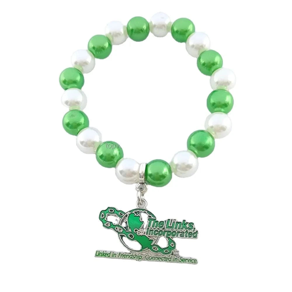 bracelet / 1 Topvesko Wholesale Greek Sorority Bling LINKS Letter Jewelry Elastic White Green Pearls Charms Bracelets