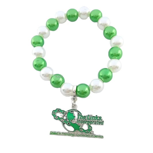 bracelet / 1 Topvesko Wholesale Greek Sorority Bling LINKS Letter Jewelry Elastic White Green Pearls Charms Bracelets