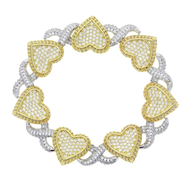 bracelet 18cm / B406-Silver gold two tone Bling Gold Rose Gold Two Tone Plated Fashion Women Jewelry Set 5A Cubic Zirconia CZ Heart Infinity Chain Necklace Bracelet
