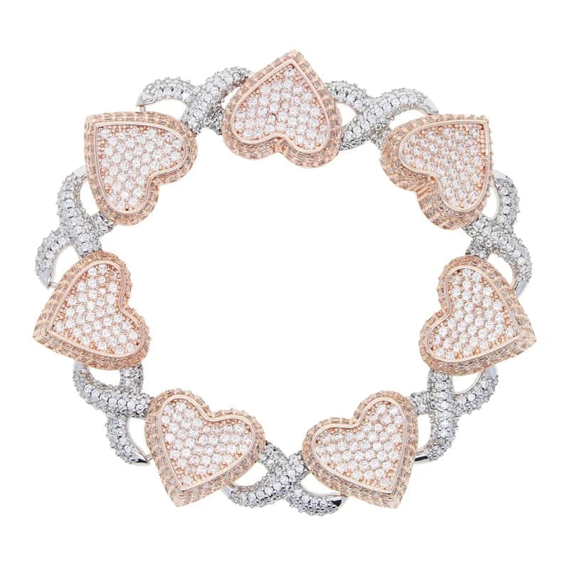 bracelet 18cm / B406-Silver rose two tone Bling Gold Rose Gold Two Tone Plated Fashion Women Jewelry Set 5A Cubic Zirconia CZ Heart Infinity Chain Necklace Bracelet