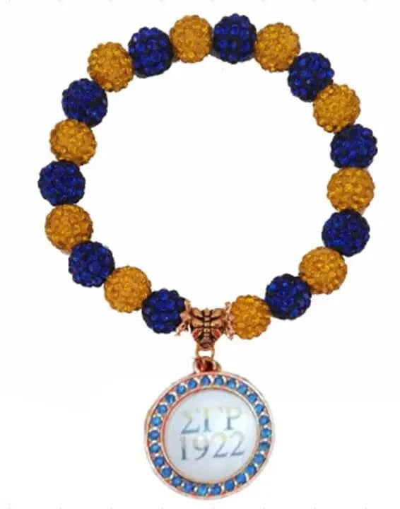 Bracelet / 19CM / 1922 Gold and Royal Blue Stretch Bead Bracelet Greek Symbol Sigma Gamma Rho Sorority  Shield Charm Costume Bracelets Jewelry