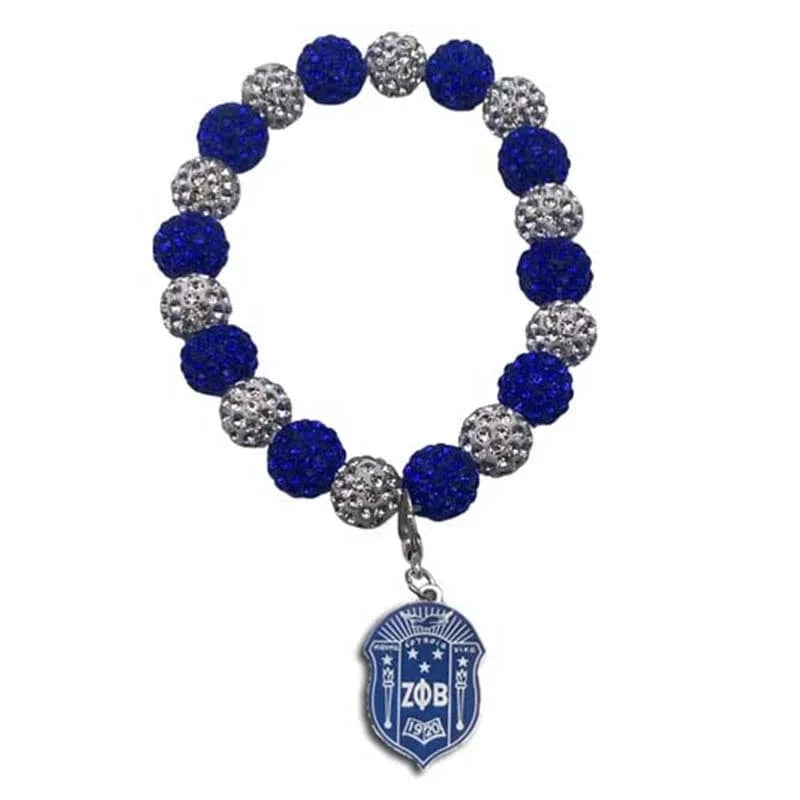 Bracelet / 19CM / zeta Greek Organizations Rhinestone Bracelets Blue White Zeta Phi Beta Shield Sorority Stretchy Bling Bracelet W  Lobster Clasp