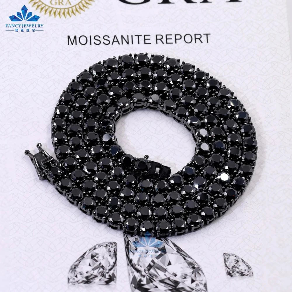 Bracelet 3mm 6.5inch / Black Moissanite(White gold plated) 2mm 3mm 4mm Blue-Green Black White Color Hip Hop Jewelry Moissanite Tennis Chain Necklace Bracelet
