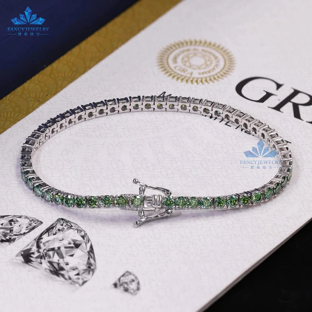 Bracelet 4mm 8.5inch / Dark blue-green(Rose gold plated) 2mm 3mm 4mm Blue-Green Black White Color Hip Hop Jewelry Moissanite Tennis Chain Necklace Bracelet