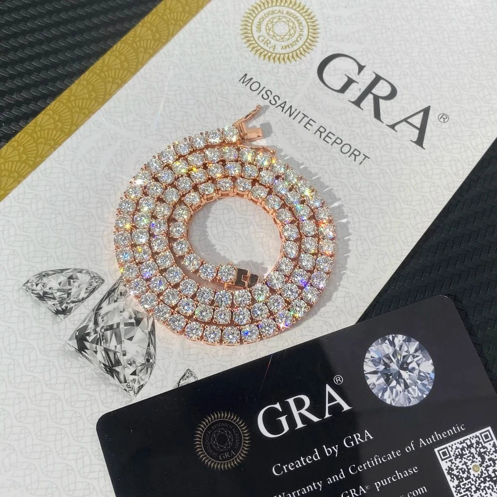 Bracelet 4mm 9inch / D color(Rose gold plated) Cheapest Price Tennis Chain Iced Out 3MM 4MM 5MM Blue Green VVS Moissanite Tennis Chain HipHop Jewelry Necklace Diamond Bracelet