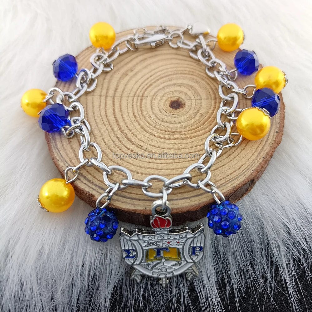 bracelet / Extendable chain / SGR Sigma Gamma Rho Greek Sorority Blue Yellow High Quality Shield Charm Lady Fashion Bracelets Jewelry