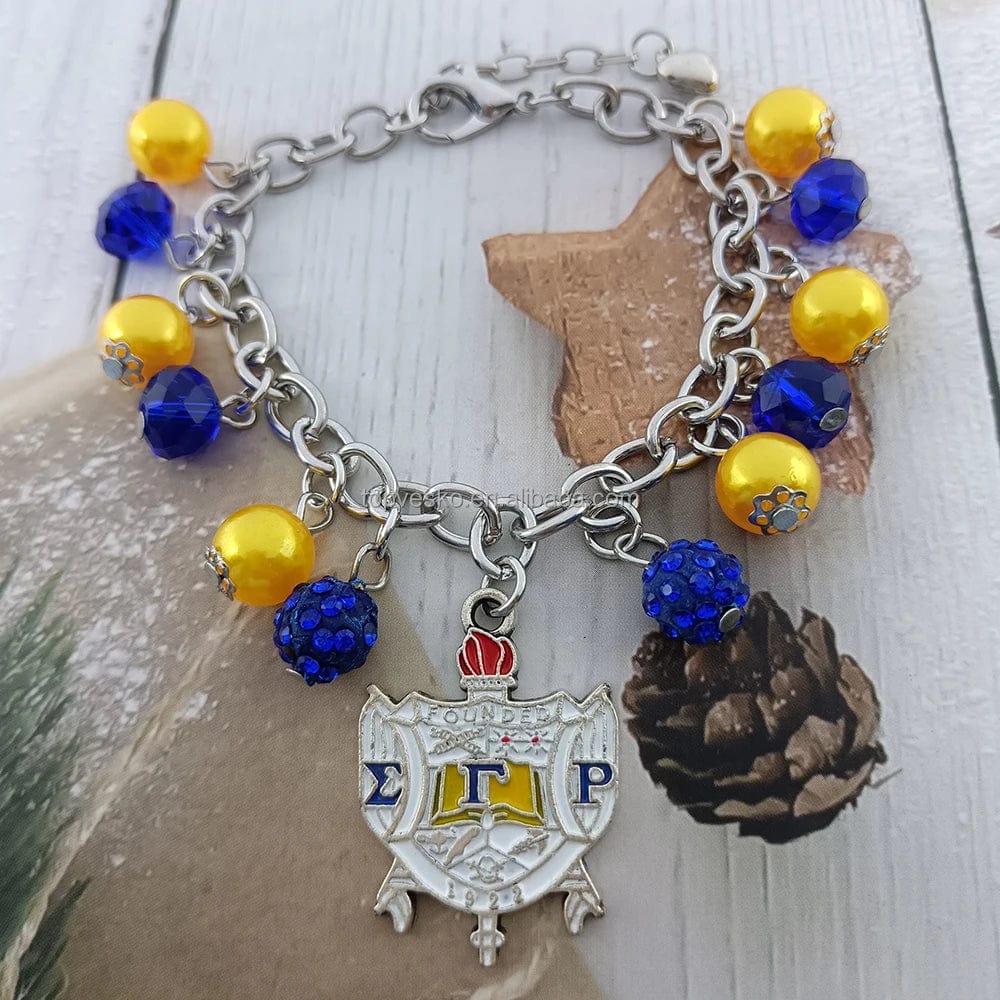 bracelet / Extendable chain / SGR Sigma Gamma Rho Greek Sorority Blue Yellow High Quality Shield Charm Lady Fashion Bracelets Jewelry