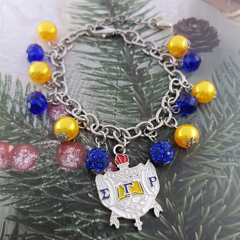 bracelet / Extendable chain / SGR Sigma Gamma Rho Greek Sorority Blue Yellow High Quality Shield Charm Lady Fashion Bracelets Jewelry